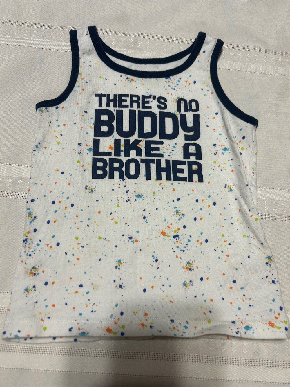 Garanimals White Tank Top with Navy Trim and Multicolor Speckle